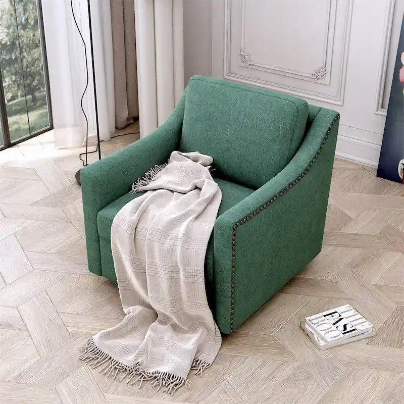Velvet Accent Chair with Swivel Base and Wood Legs