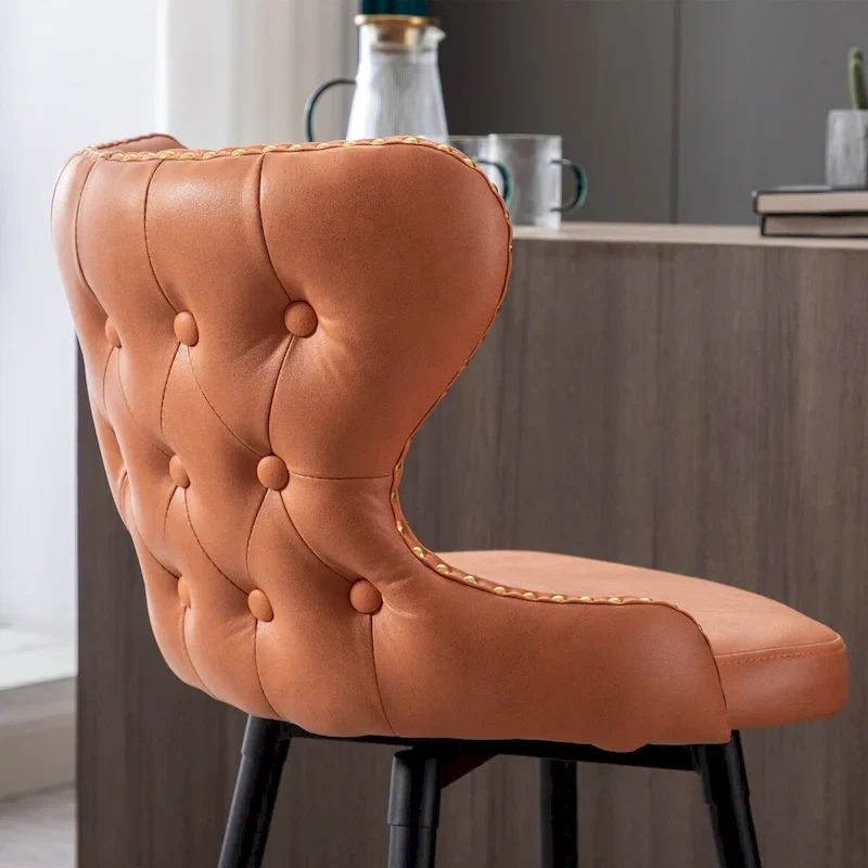 Orange / Light Grey / Dark Grey / Beige Swivel Bar Stool with Tufted Leathaire & Gold Nailhead Trim, Set of 2