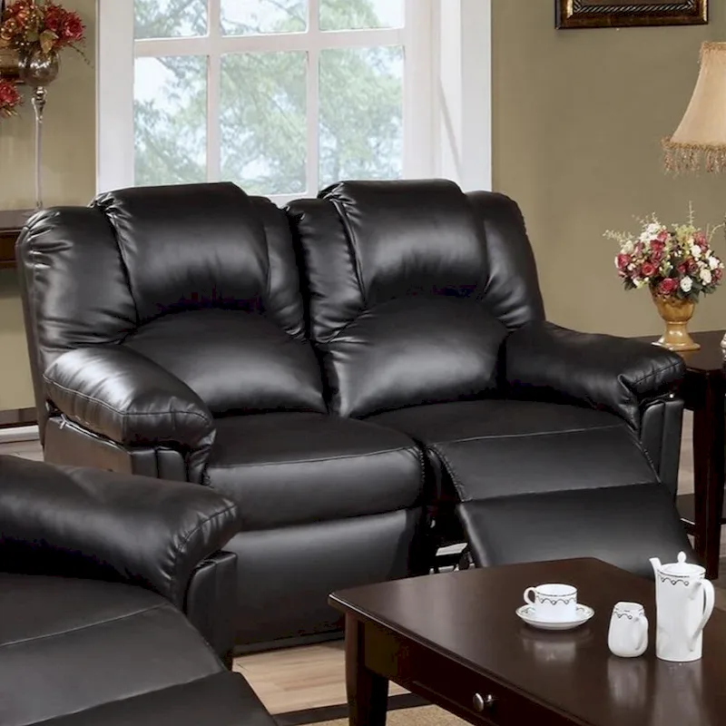 Bonded Leather Recliner Loveseat — Black, Double Reclining Sofa