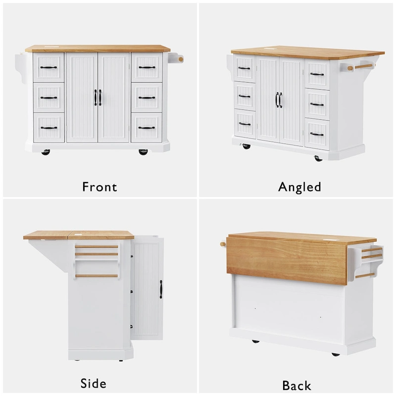 56  Kitchen Island With Drop Leaf, Rolling Kitchen Cart On Wheels, Rolling Kitchen Table with Drawers