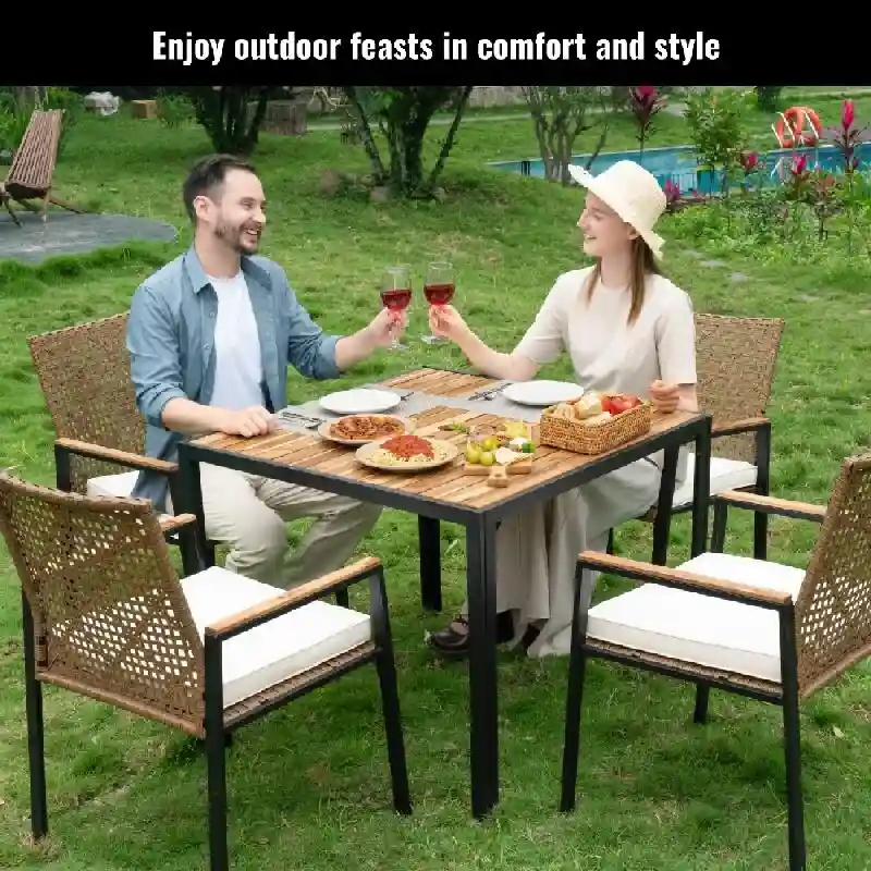 All Weather 5-Piece Patio Dining Set with Umbrella Hole and Acacia Wood Table Top