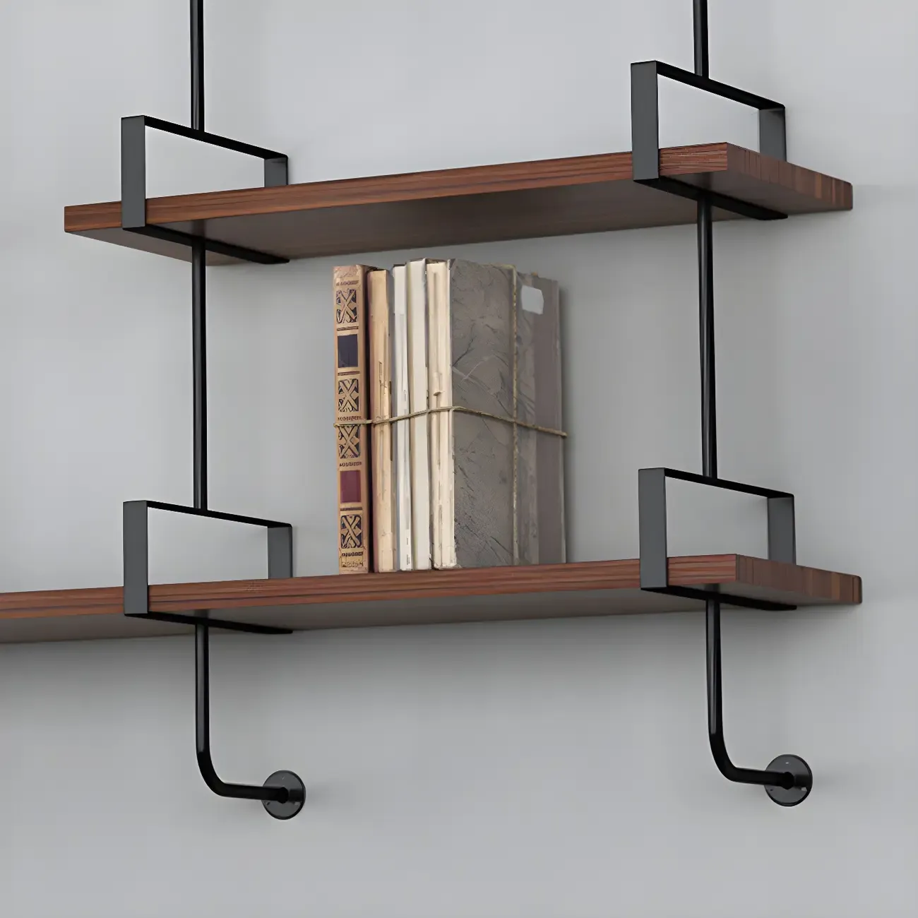 Industrial Wide 3-Tier Wooden Floating Bookcase