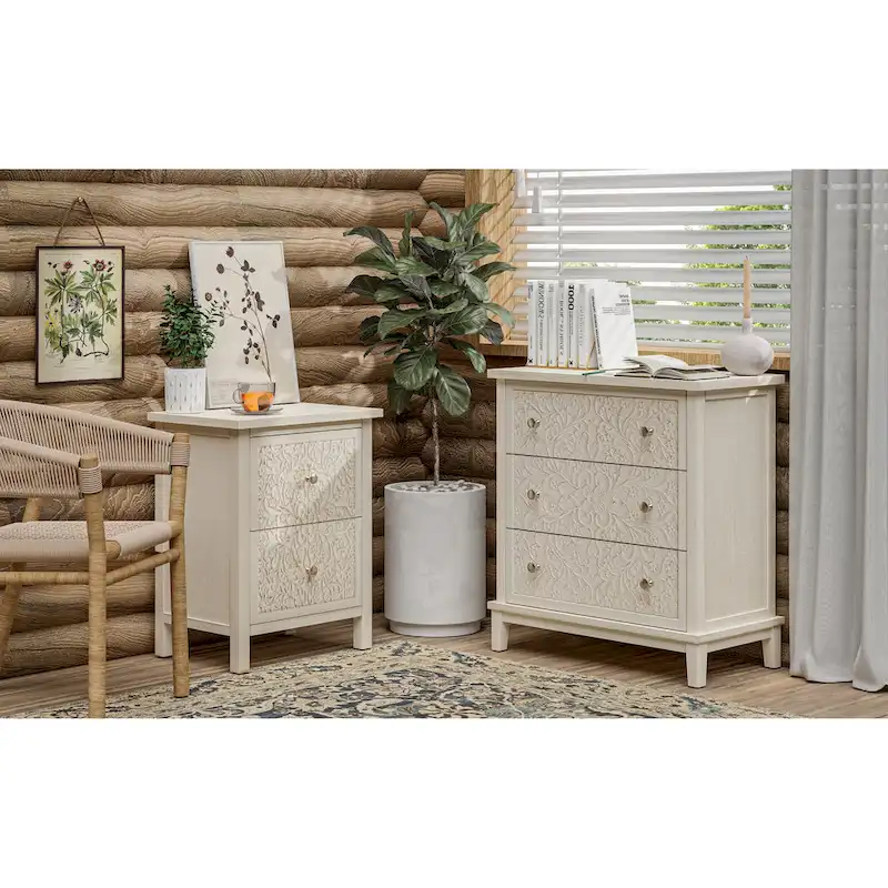 White & Black Farmhouse Nightstand, 2 or 3-Drawer, Single Bedside Table