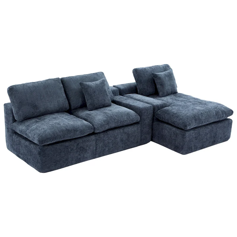 L-Shaped Reversible Sectional Sofa Chenille Fabric Couch Chaise