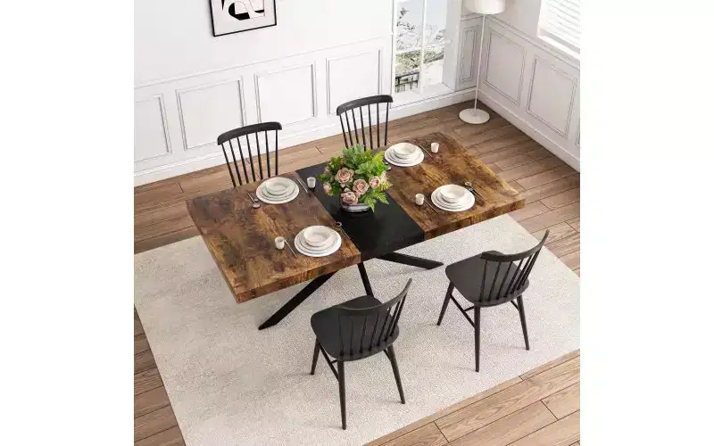 TUYOHW Storage Box Dining Table for 4-6,Expandable Kitchen Table with Cross Iron Foot Base & Relief Plate,Wooden Table for Office,Living Room