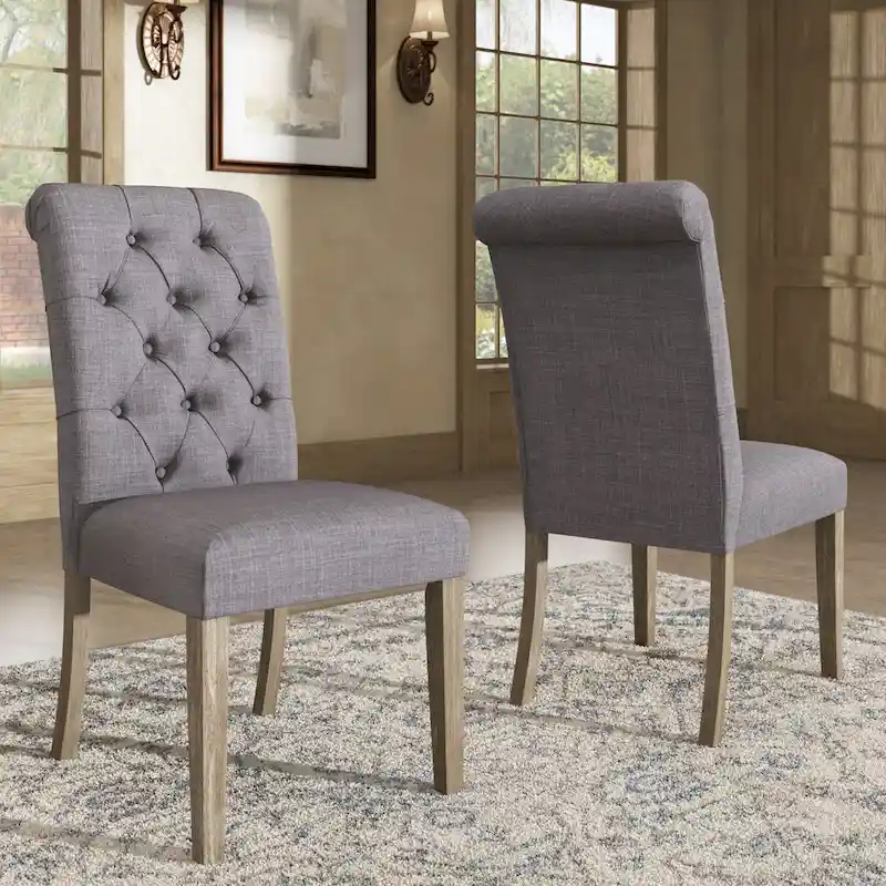 Benchwright Linen Tufted Dining Chair with Grey Finish Legs (Set of 2) by iNSPIRE Q Artisan