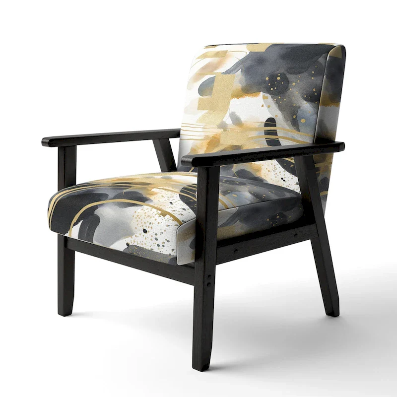 Designart  Pastel Abstract With Blue Black & Gold Spots III  Upholstered Fractals Accent Chair and Modern Arm Chair