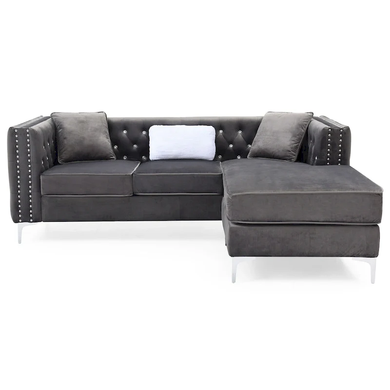 Paige Velvet Tufted Sofa with Chaise