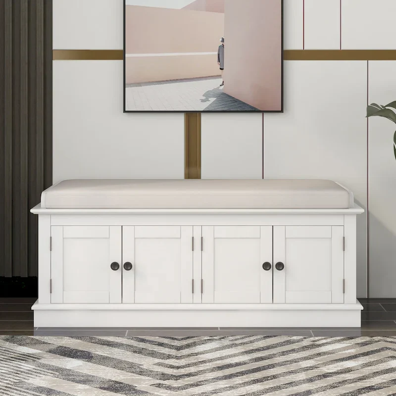 Storage Bench with 4 Doors and Adjustable Shelves