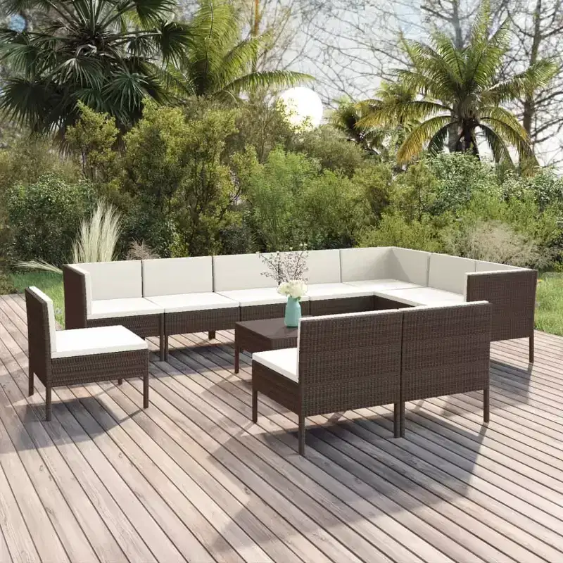vidaXL Garden Lounge Set Patio Sectional Sofa Couch Outdoor Poly Rattan Brown