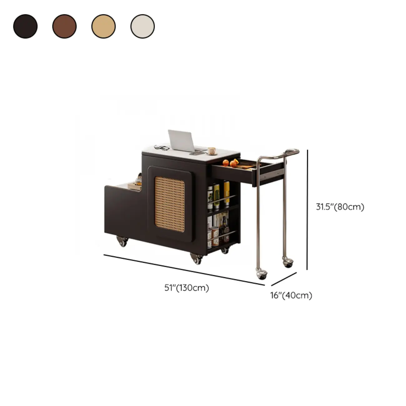 Multifunctional Sintered Stone Top Wheeled Cart Side Table