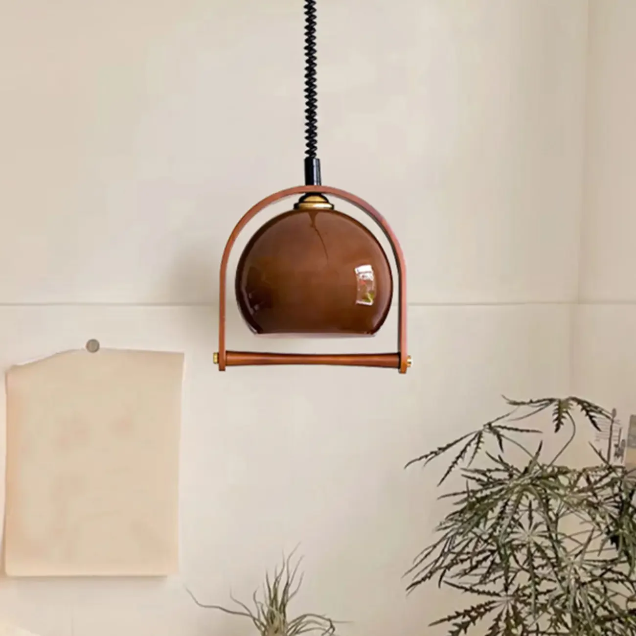 Modern Brown Glass Dome Pendant Lamp
