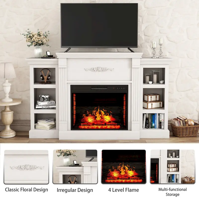 70 Wood Classical Fireplace TV Stand with 28 Electric Fireplace