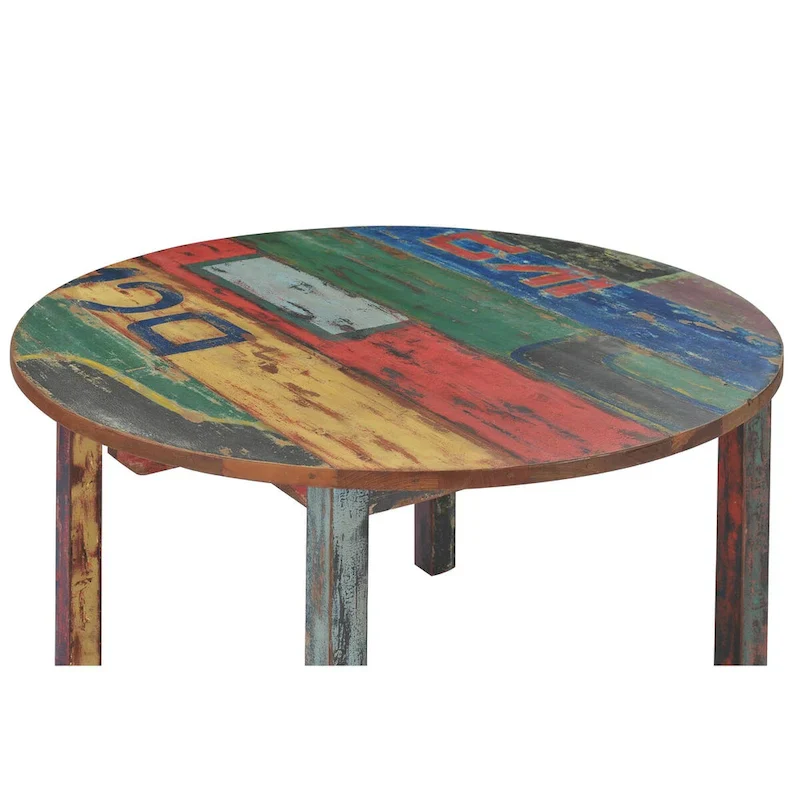 Chic Teak Round Dining Table made from Recycled Teak Wood Boats, 48 inch - Multi