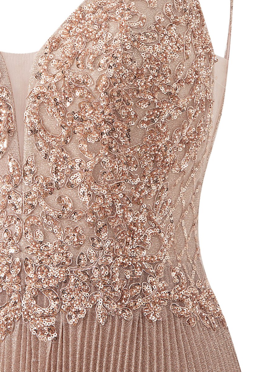 Rose Pink A-line Floor Length Glitter Jersey Prom Dress with Appliques and Sequins