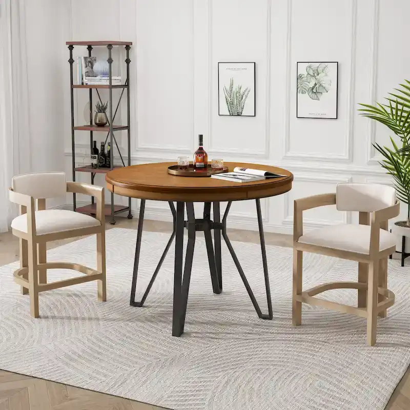 Netia 3-Piece Counter-Height Bar Set with Boucle Upholstered Chairs and Metal Table Base by Christopher Knight Home