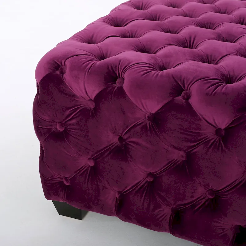 Jaymee Modern Glam Button Tufted Velvet Ottoman