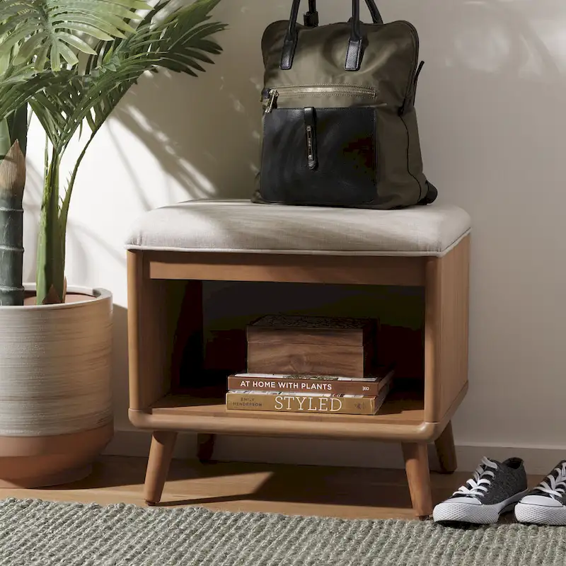 SAFAVIEH Marilla Open Shelf Bench with Cushion - 20 W x 15 D x 18 H - 20Wx15Dx18H