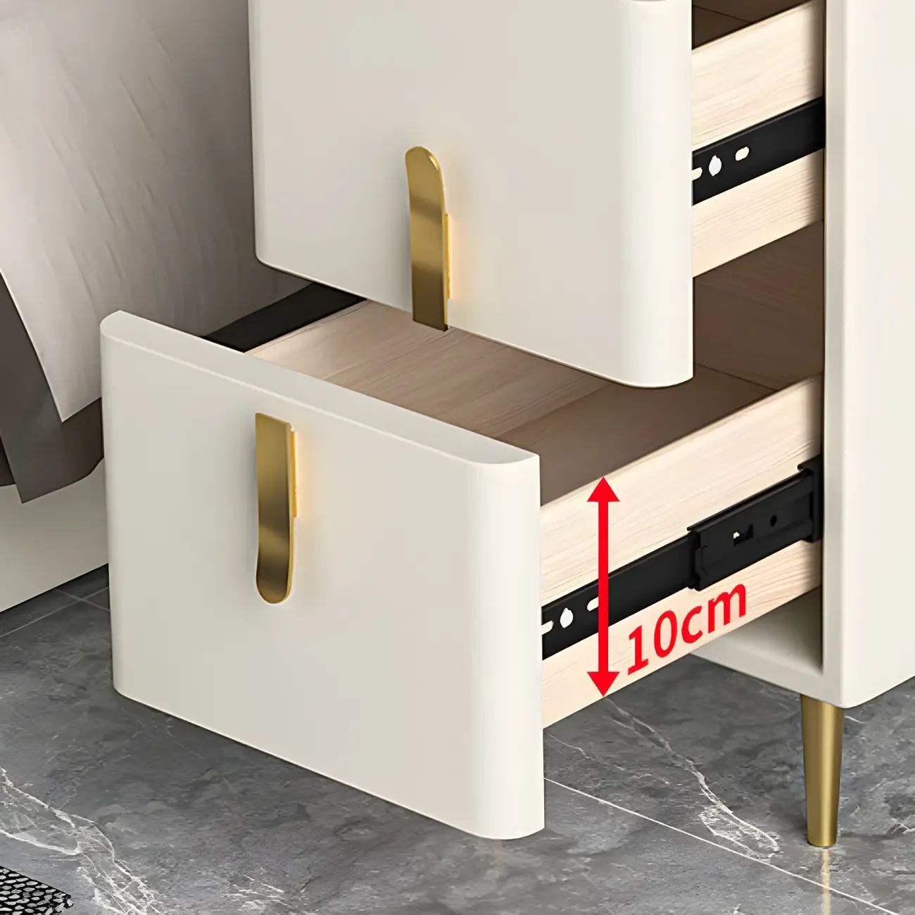 Glam Night Table with 2 Drawers – Off-White Finish