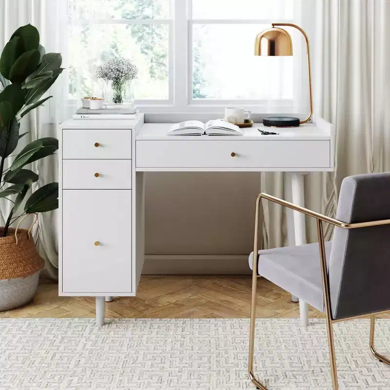 42" Daisy Wood Vanity Desk with Drawers Matte White/Gold - Nathan James