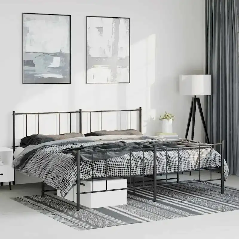 vidaXL Metal Bed Frame with Headboard, No Mattress