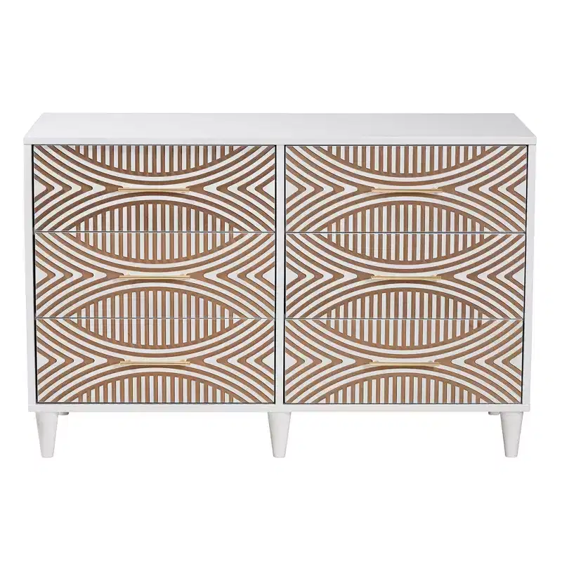 Baxton Studio Louetta Carved Contrasting 6 Drawer Dresser White/Natural Brown