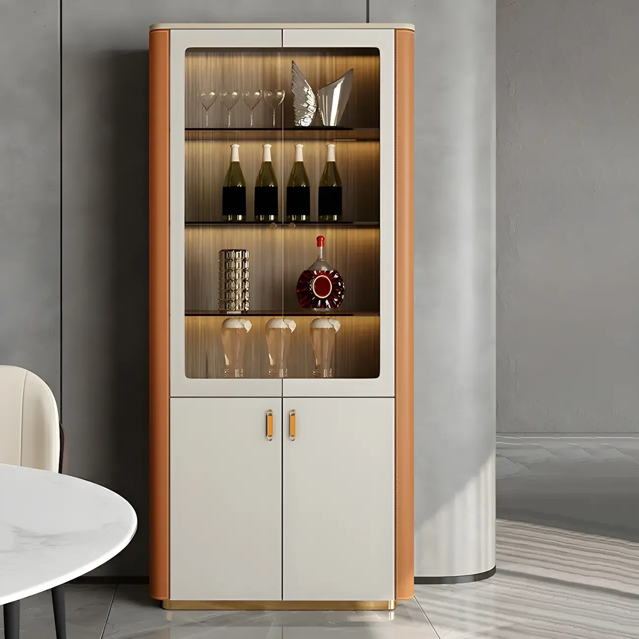 Modern Orange Wood China Cabinet with Glass Doors