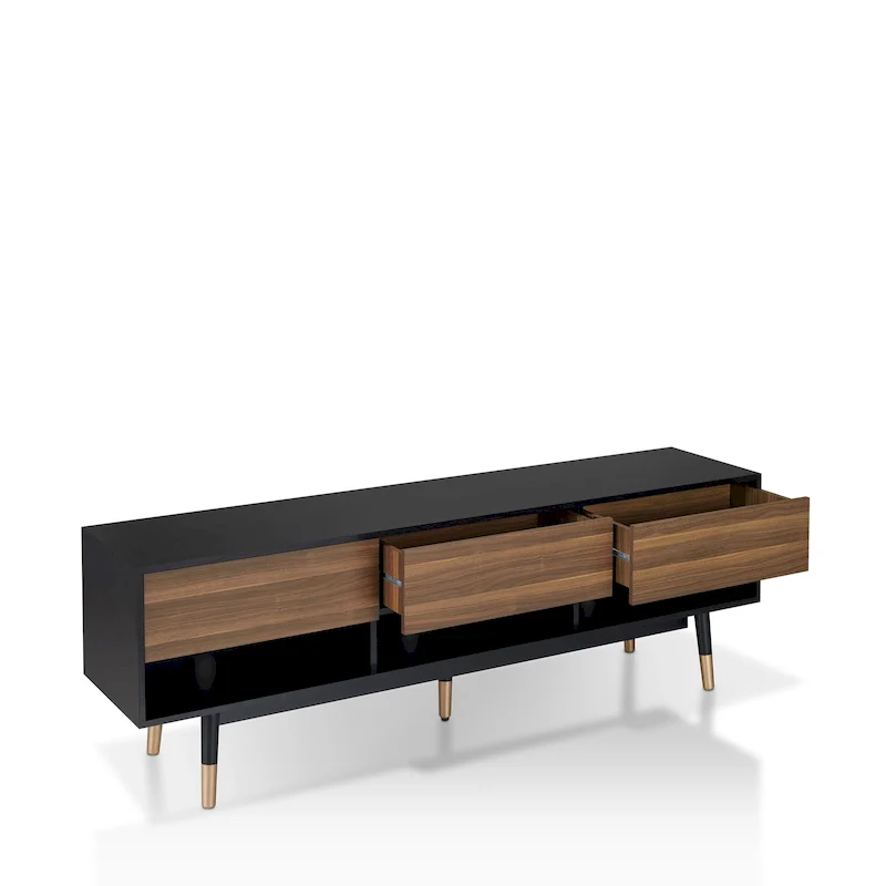 Mid-Century Modern Black 71-inch 3-Shelf TV Console
