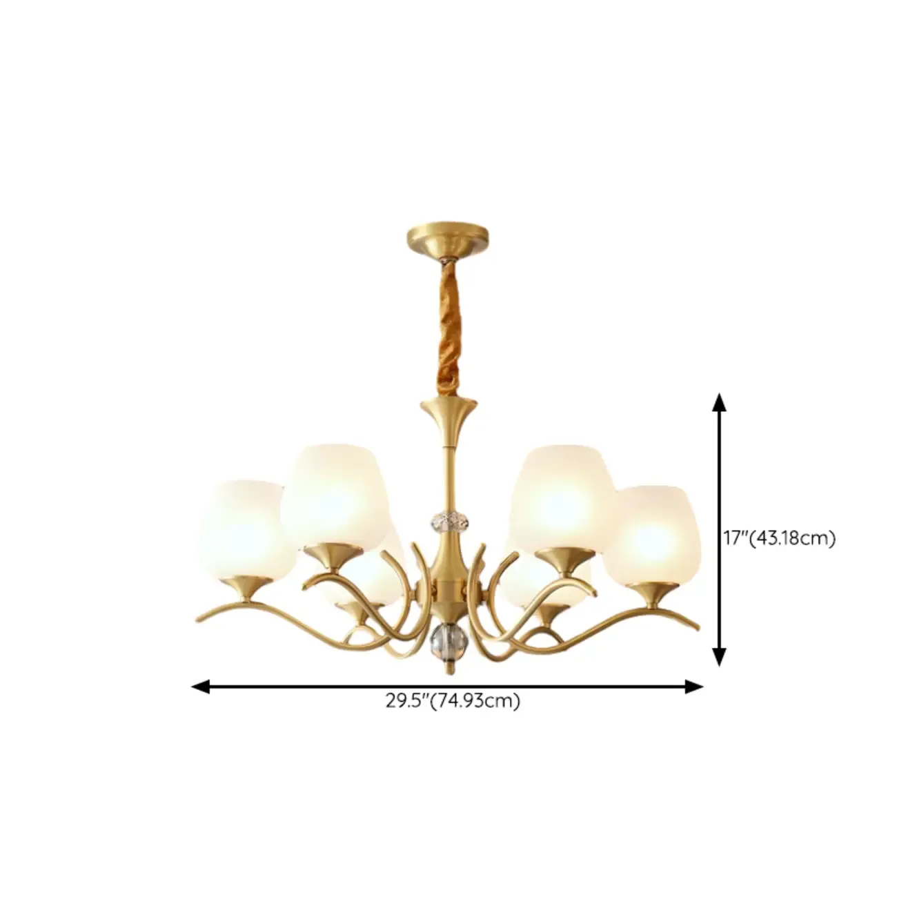 Mid-Century Modern White Glass Elegant Gold Chandelier