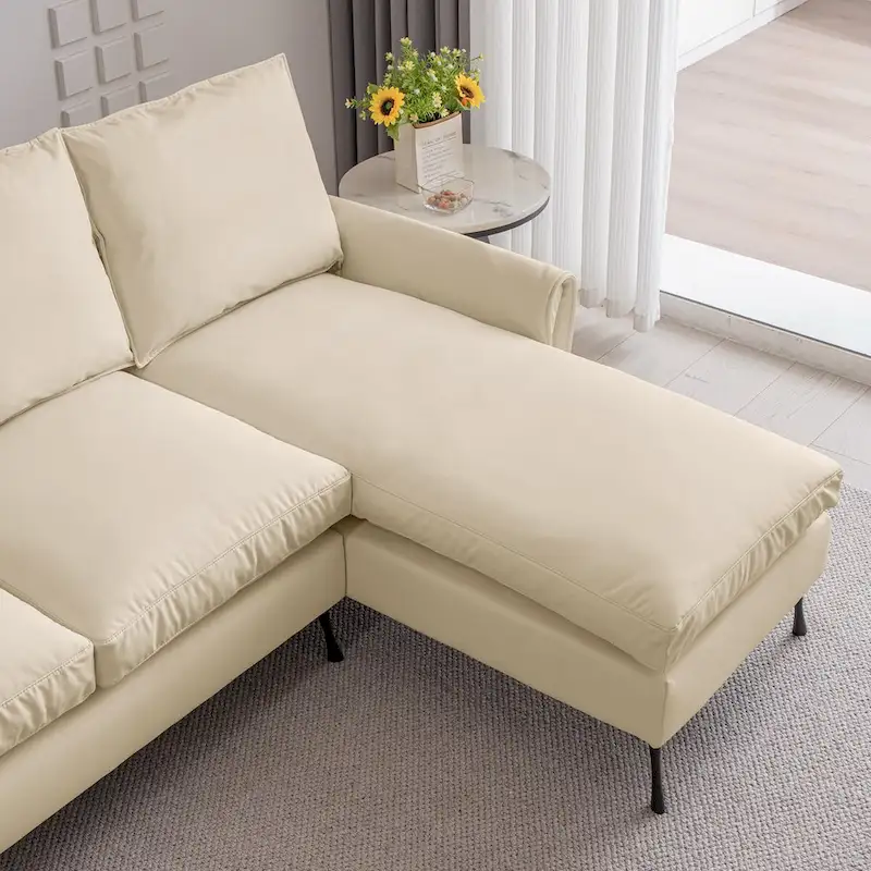 Modern Faux Leather L-Shaped Sofa with Reversible Chaise Lounge