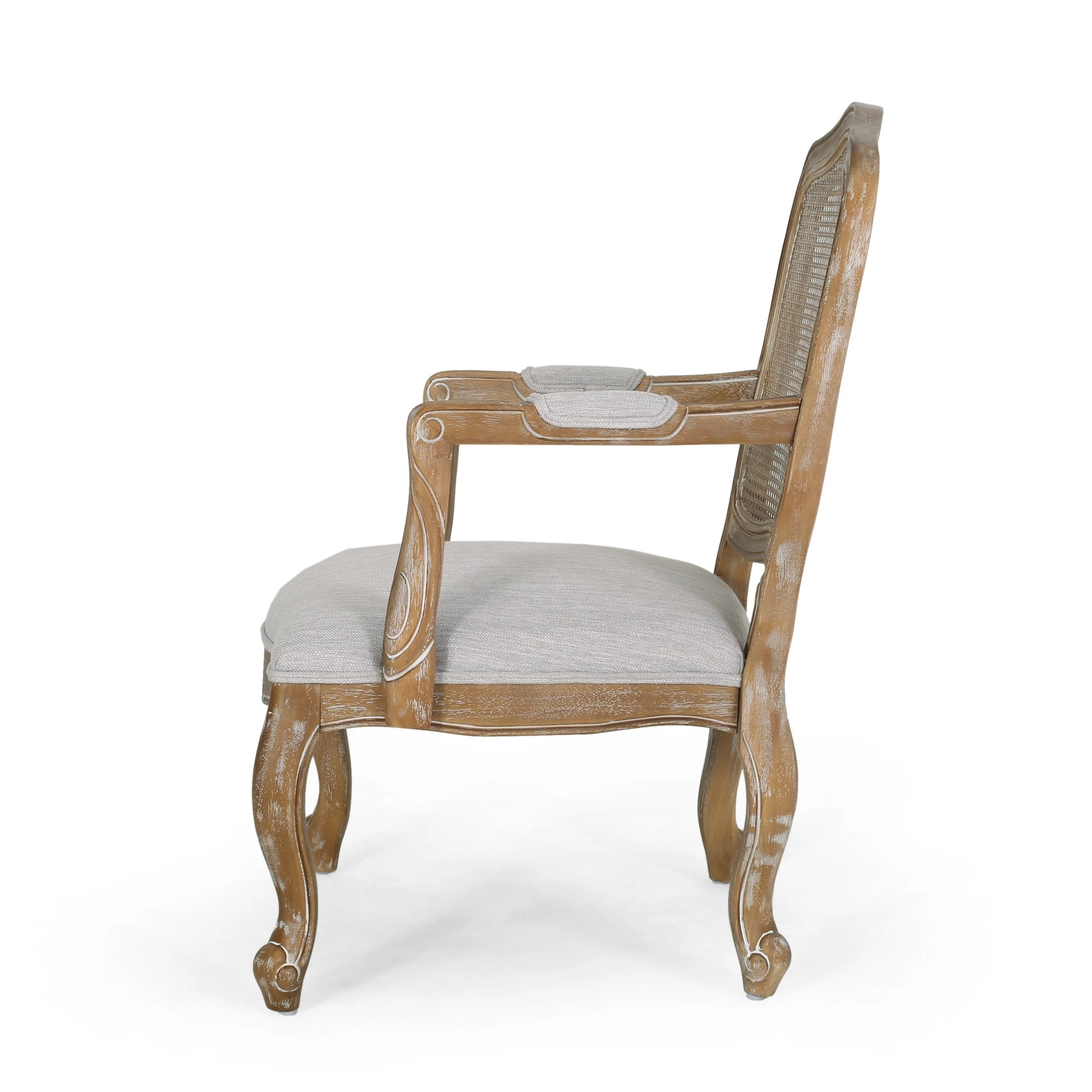 French Country Wood and Cane Upholstered Dining Armchair - NH542513