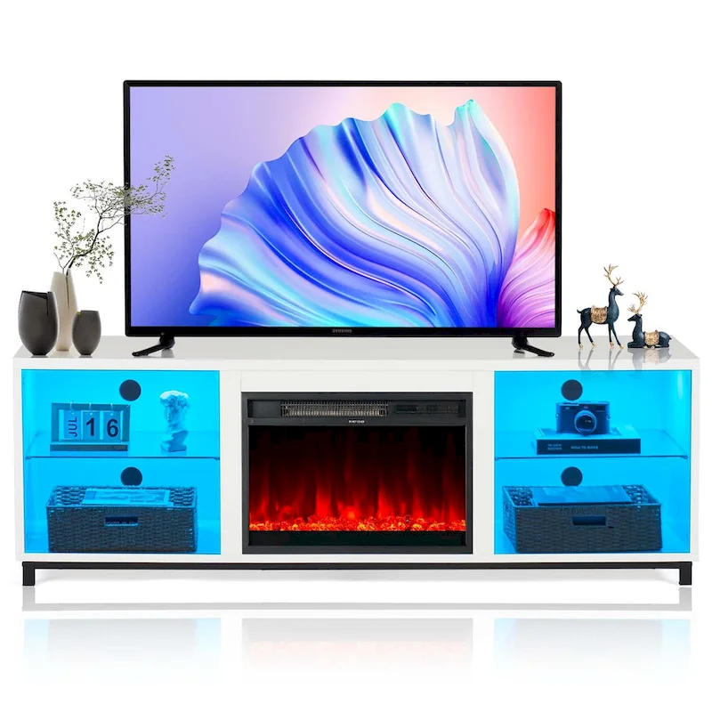 Black/White 2-in-1 TV Stand with Electric Fireplace, Fits up to 78