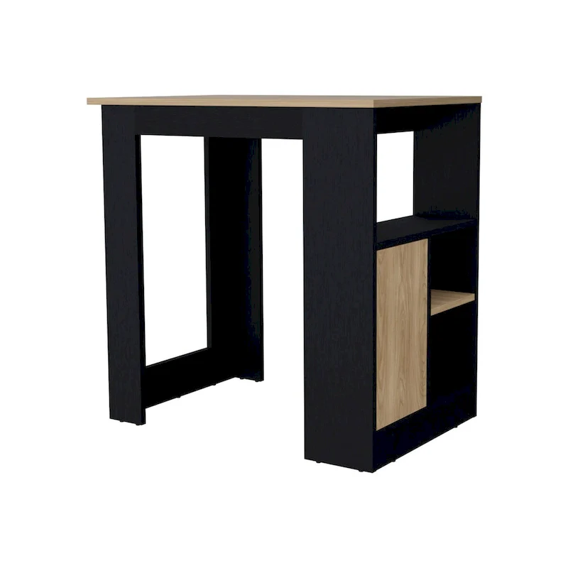 Kitchen Island with Melamine Top - Black & Natural Oak Finish - 36W x 36.2H x 23.2D