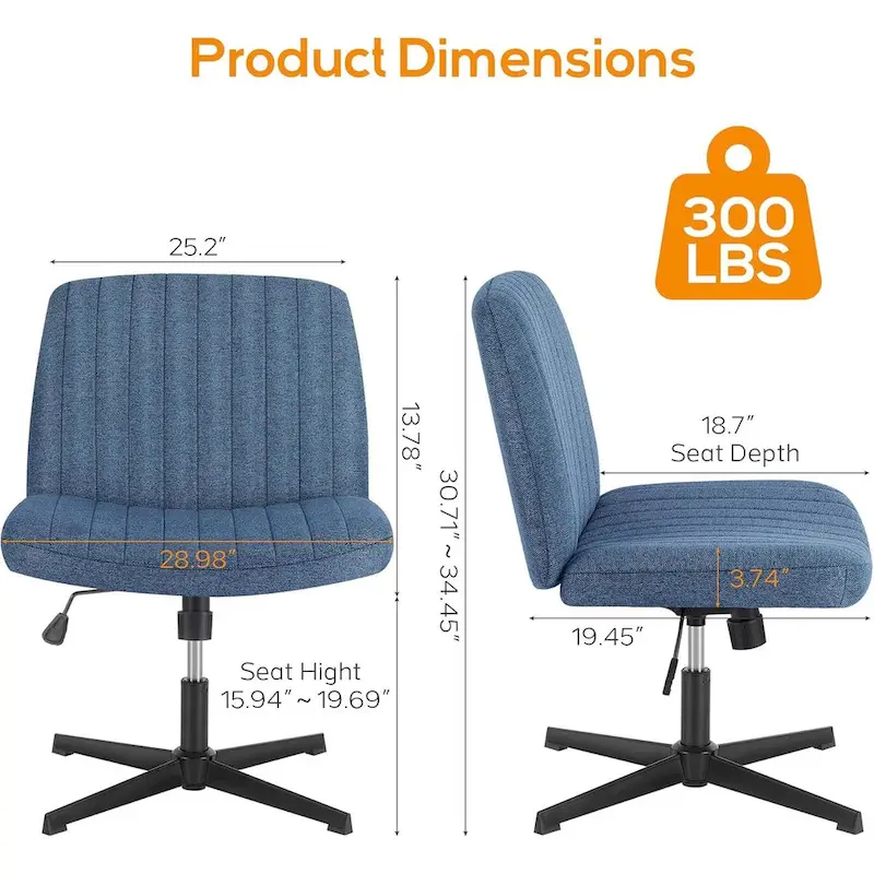 Office Desk Chair - Armless - Swivel with Wheels