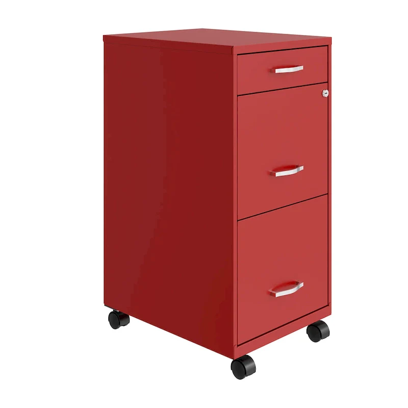Space Solutions 18 Deep 3 Drawer Mobile Metal File Cabinet, Lava Red