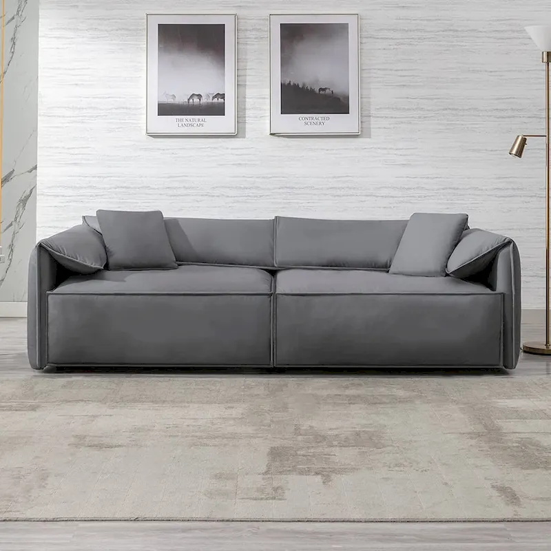 Mixoy Widened 4-Seater Upholstered Deep Seat Sofa,97 Italian Style Minimalist Sofa Couch with Elephant Ear Armrest,Throw Pillow