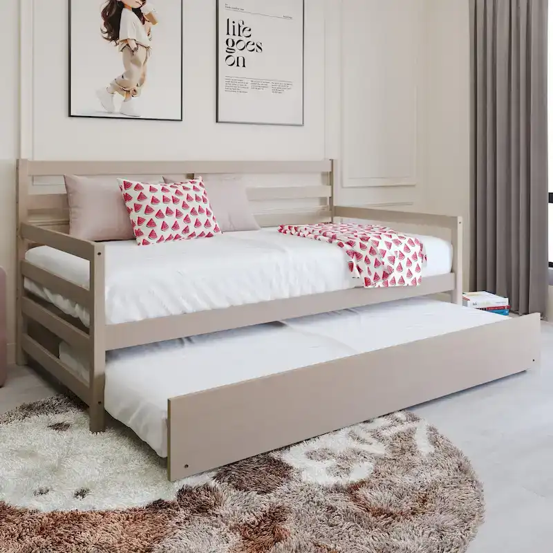 White/Walnut/Black/Light Oak/Antique Grey Railing-Style Twin Daybed with Trundle
