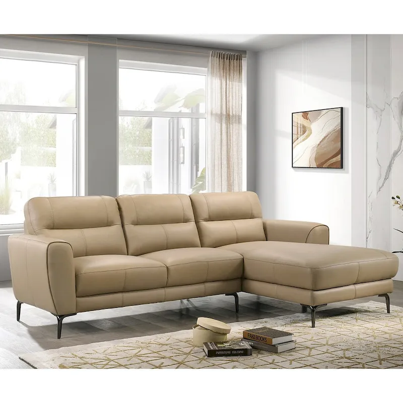 2 Piece Faux Leather Sectional Set with Metal Legs