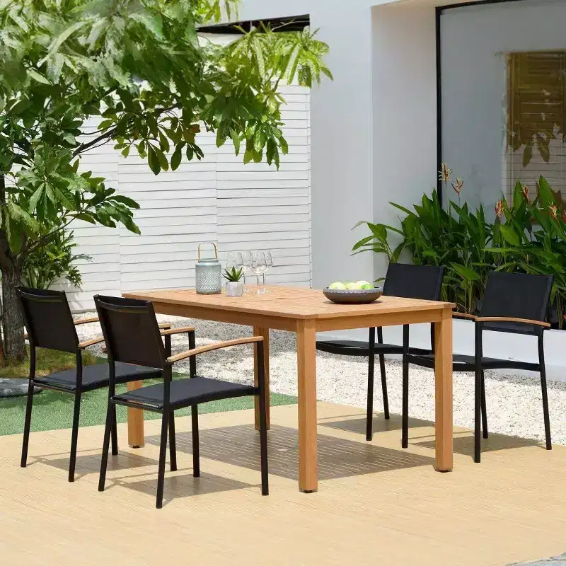 Amazonia 5pc Eucalyptus Rectangular Minerva Outdoor Patio Dining Set Black