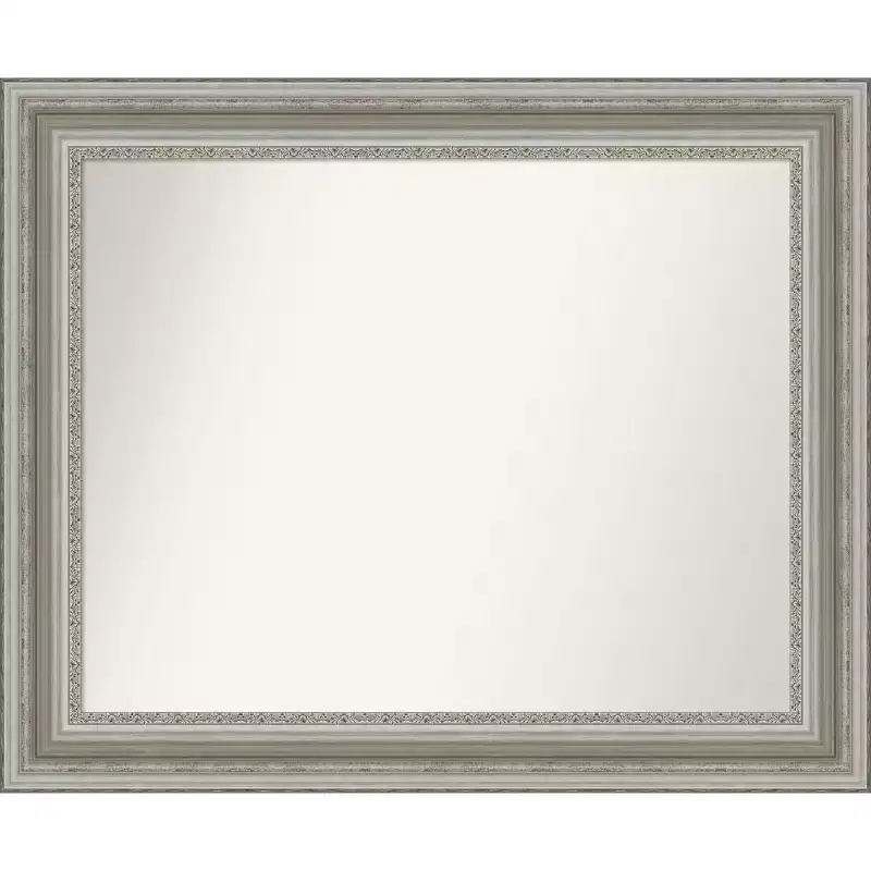 34" x 28" Non-Beveled Parlor Bathroom Wall Mirror Silver - Amanti Art: Modern Rectangle, Wall Mount