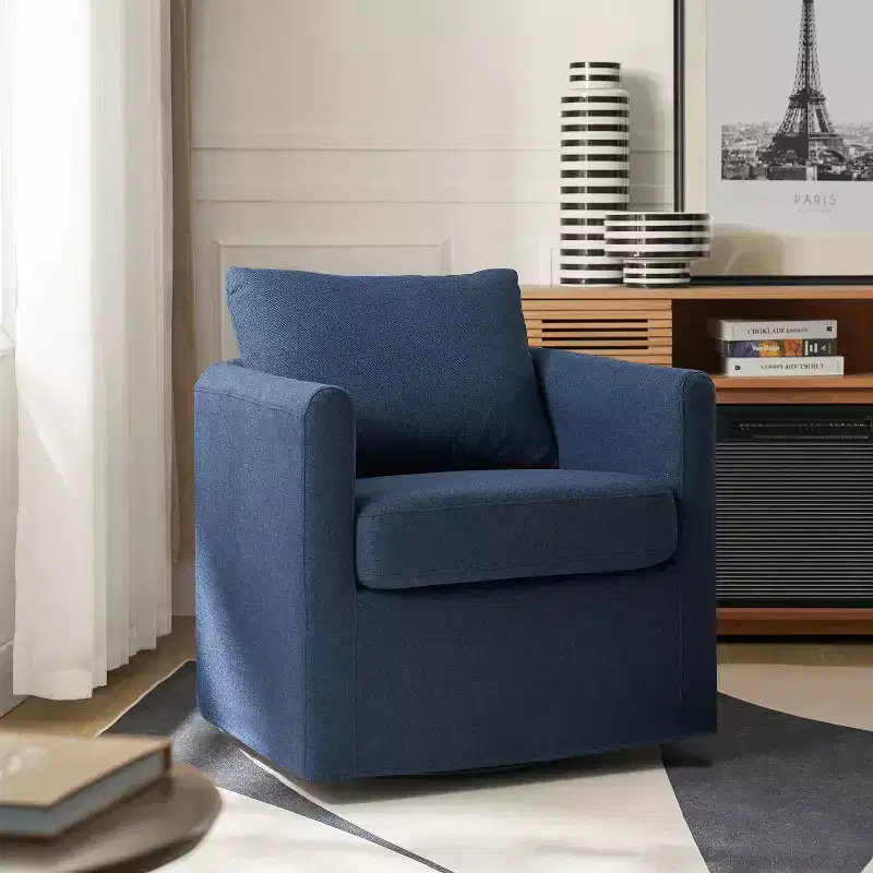 Bernhard Slipcovered Swivel Chair with textured fabric and flared armrests| HULALA HOME