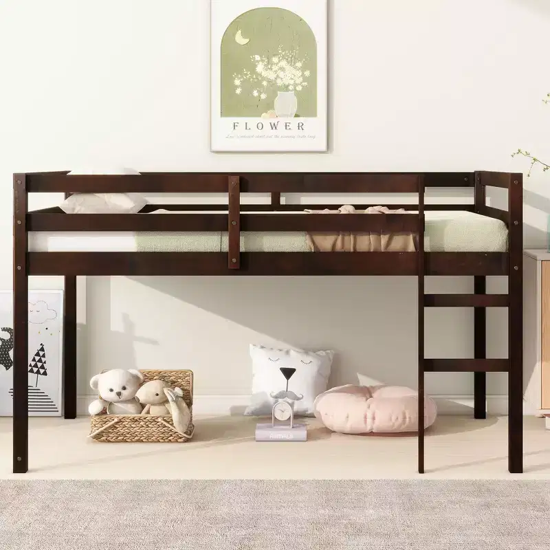 MAYEERTY Twin Bed Frame Soft-Close Drawers Kid-Friendly Solid Pine Wood