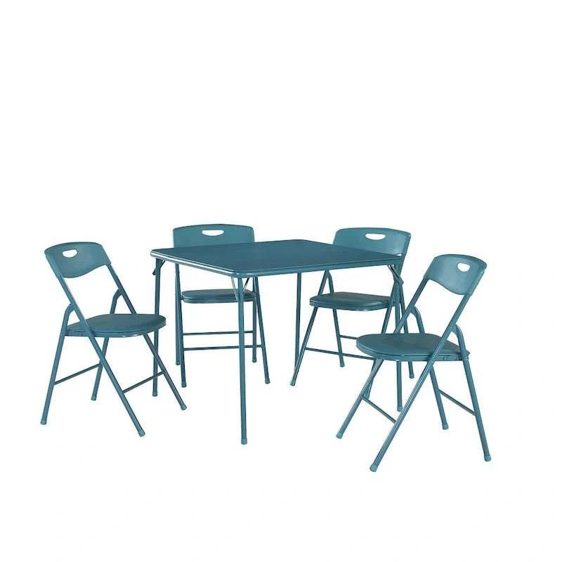 Teal / Black / Apple Green / Antique Linen Folding Table and 4 Chairs Set, 5-Piece