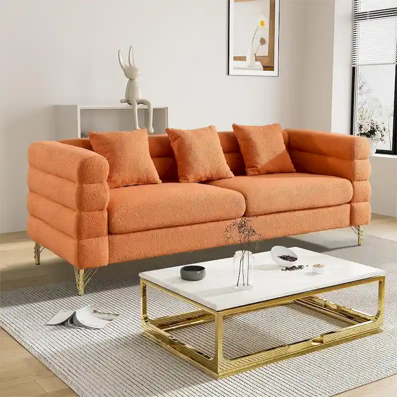 Teddy Fabric Modern Sectional Sofa Sets L-Shape/2/3/4 Seater Sofa Couch with Pillows