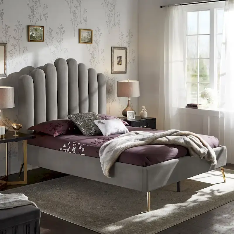 Eggleston Art Deco Velvet Upholstered Platform Bed by iNSPIRE Q Bold