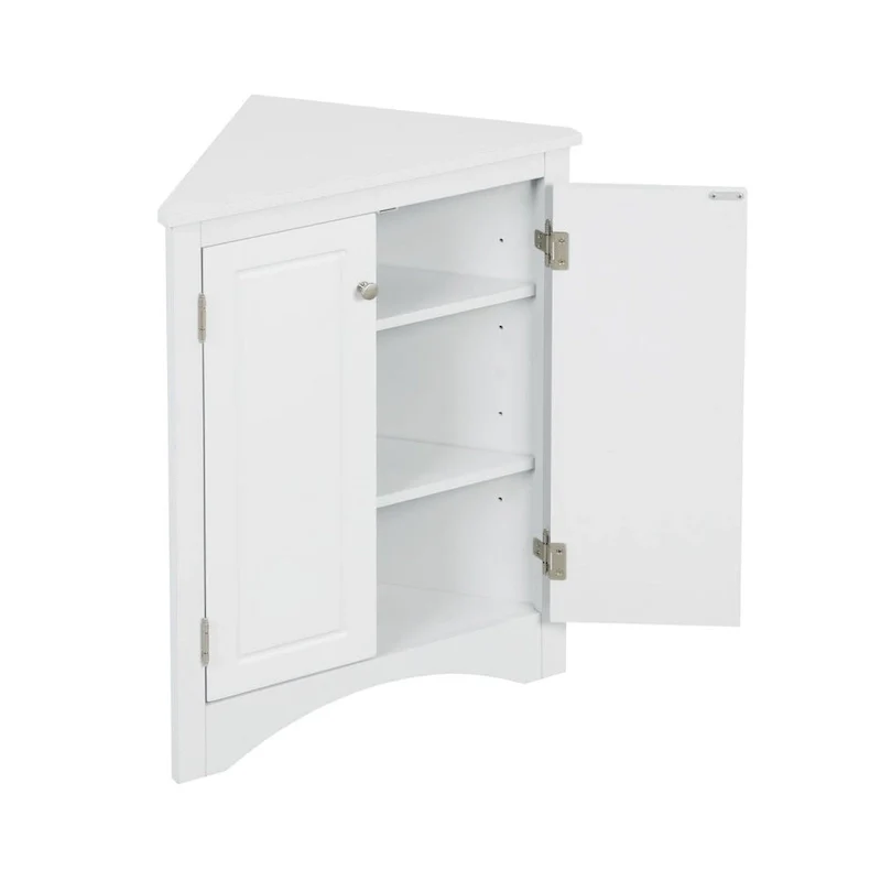 White Corner Storage Cabinet with Adjustable Shelves