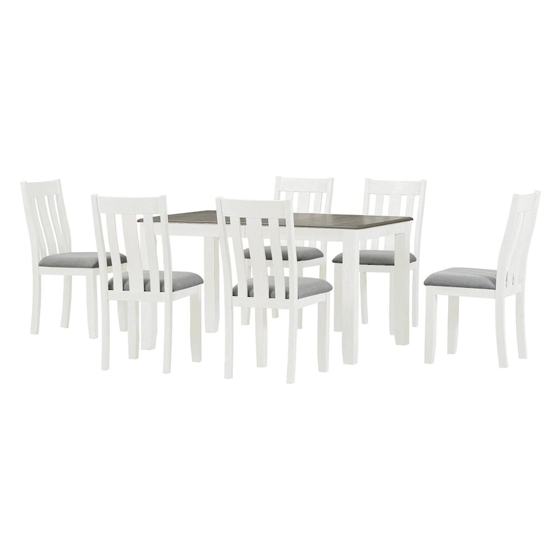 Retro Style 7-Piece Dining Table Set with Extendable Table and 6 Upholstered Chairs