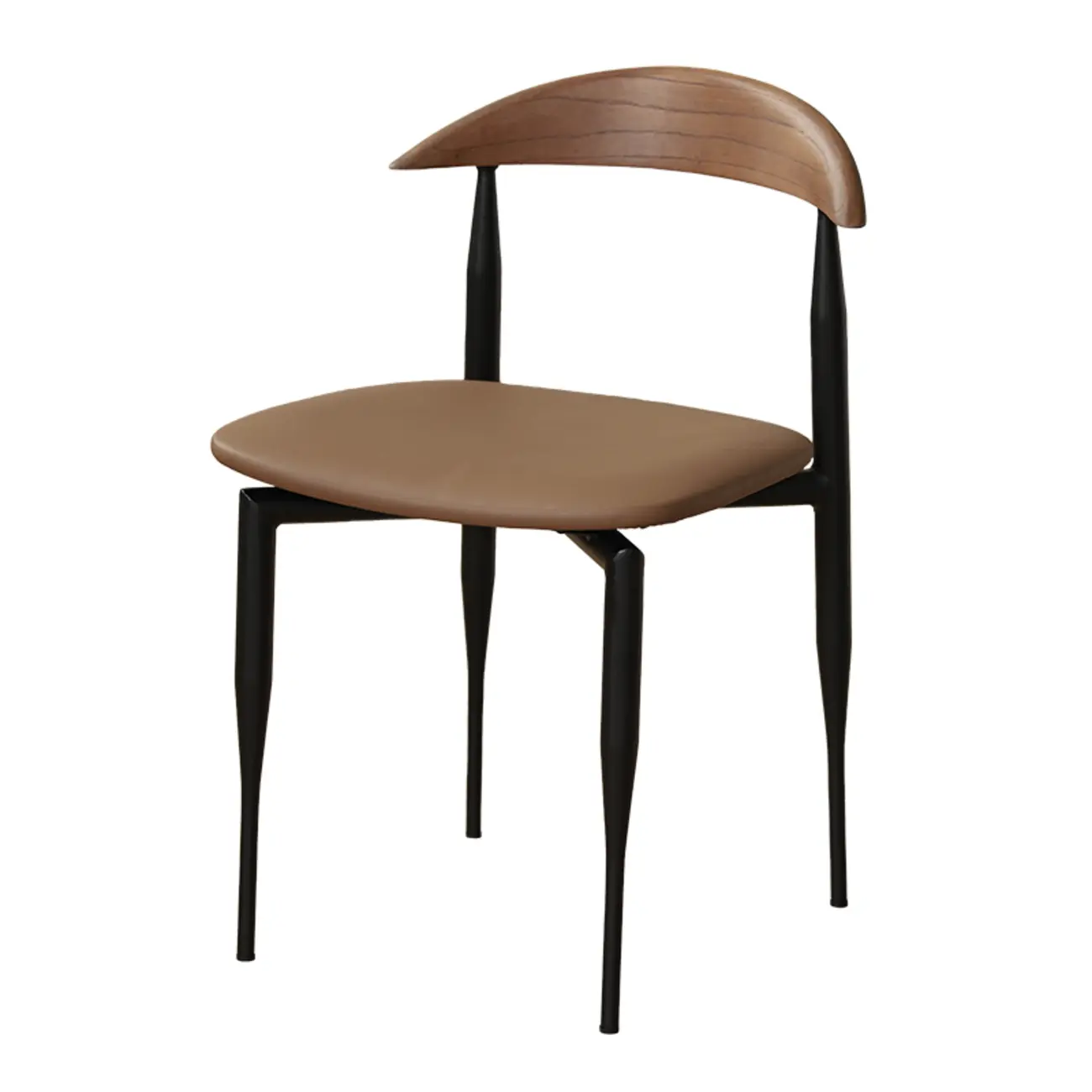 Mid-Century Modern Dining Chair with Black Leather Seat