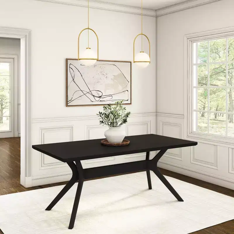 Plank+Beam 72 Verso Rectangular Dining Table for 6, Solid Wood Cross Leg Kitchen Table