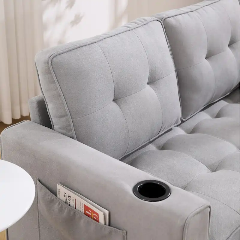 Oaks Aura Upholstered Futon Sofa with Pull-Out Sleeper Couch, Muticolour Choice Foldable Tufted Loveseat With Cup Holder